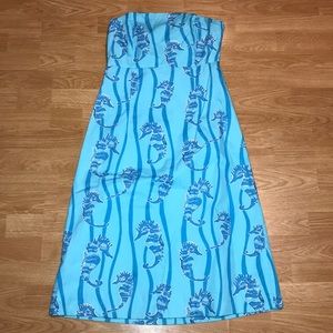 Lilly Pulitzer Strapless Tie Back Seahorse Dress